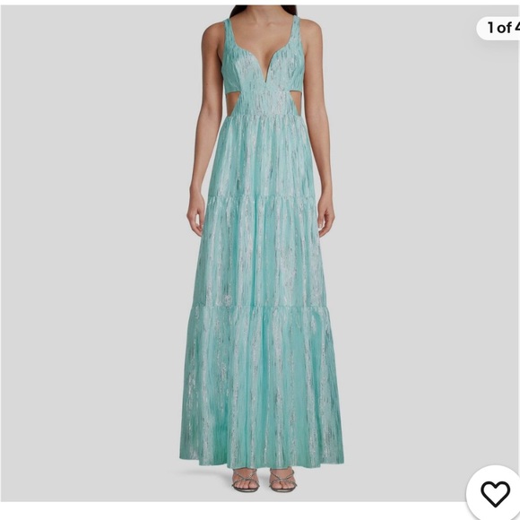 Aidan by Aidan Mattox Dresses & Skirts - Aidan by Aidan Mattox Women's Blue Organza Tiered Cutout Maxi Dress Size 2